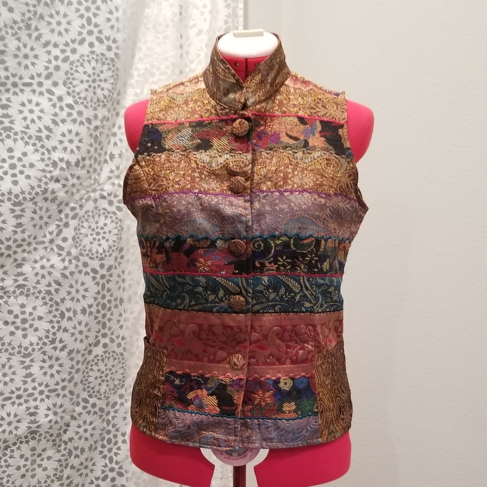 Boho Brocade Patchwork Renfair Hobbit Silk Vest - image 1